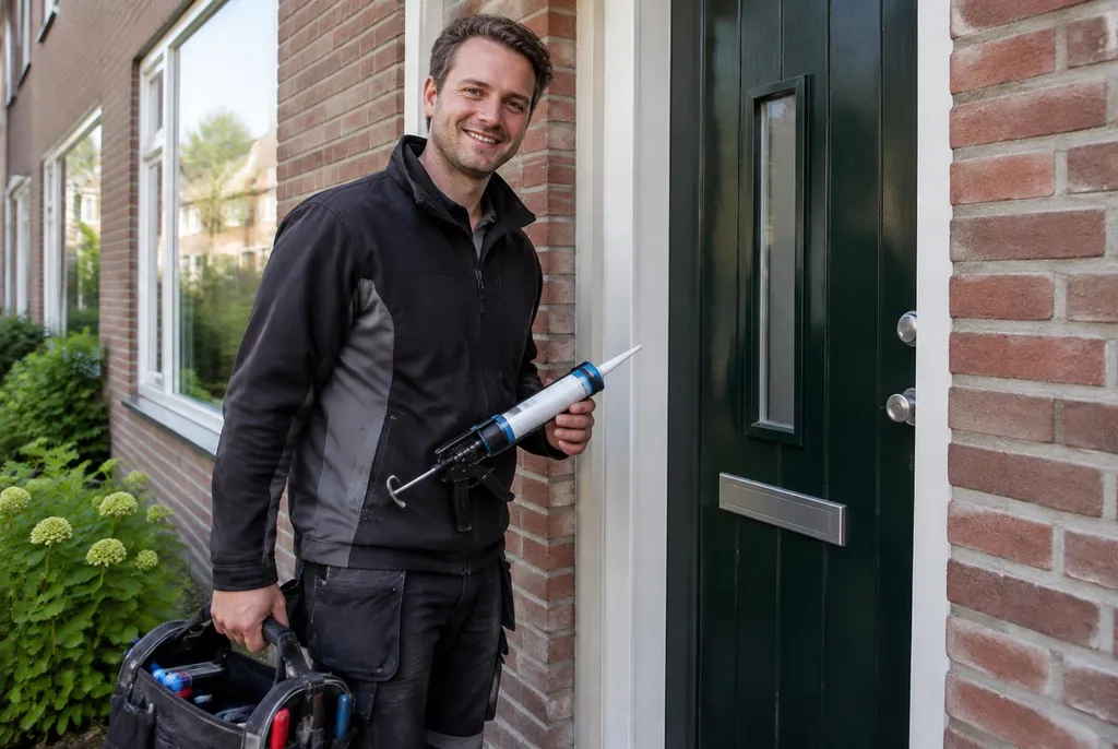 Vakman van Kitbedrijf Rijswijk bij de voordeur van een woning